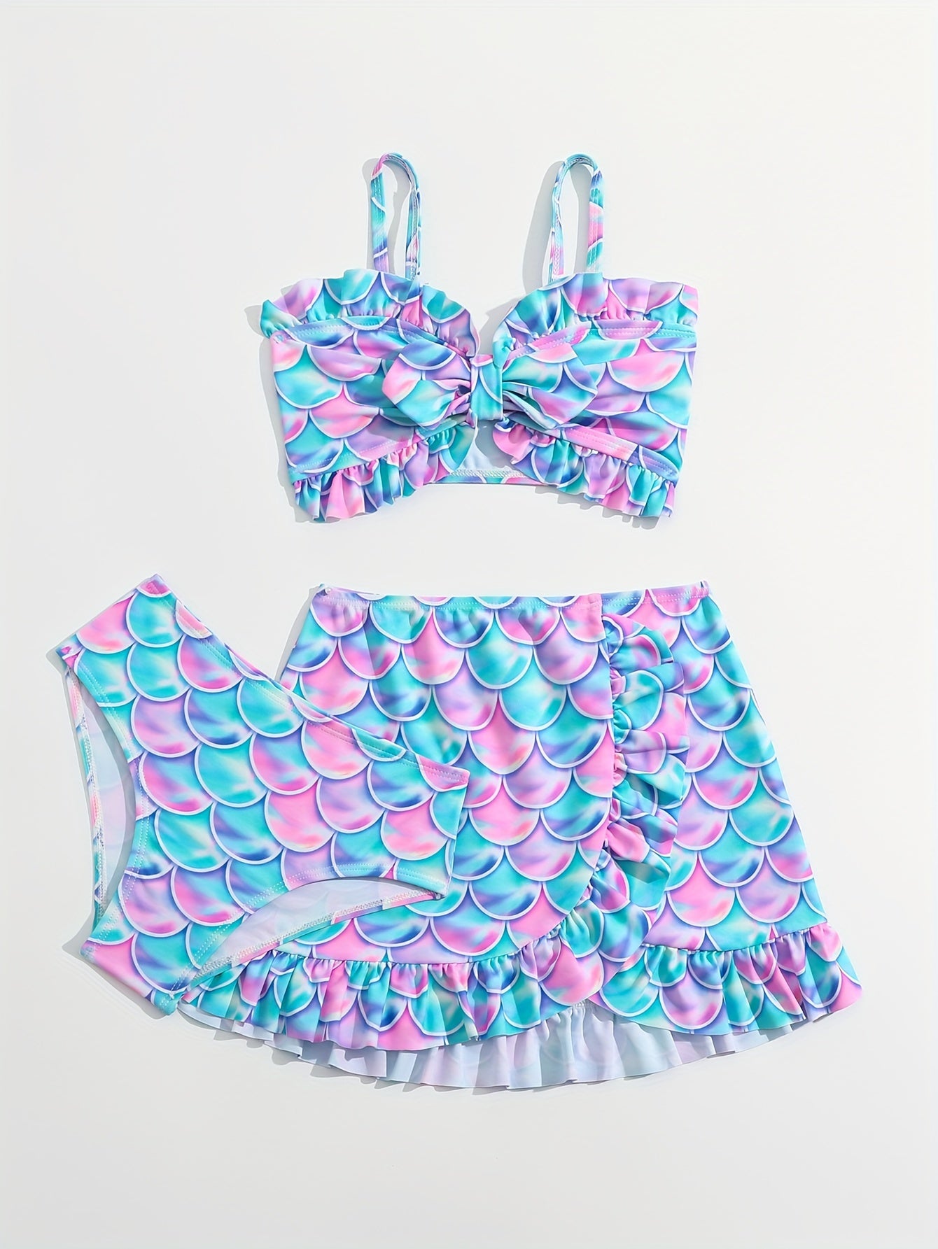 Girls Fish Scale Graphic Swimwear Set