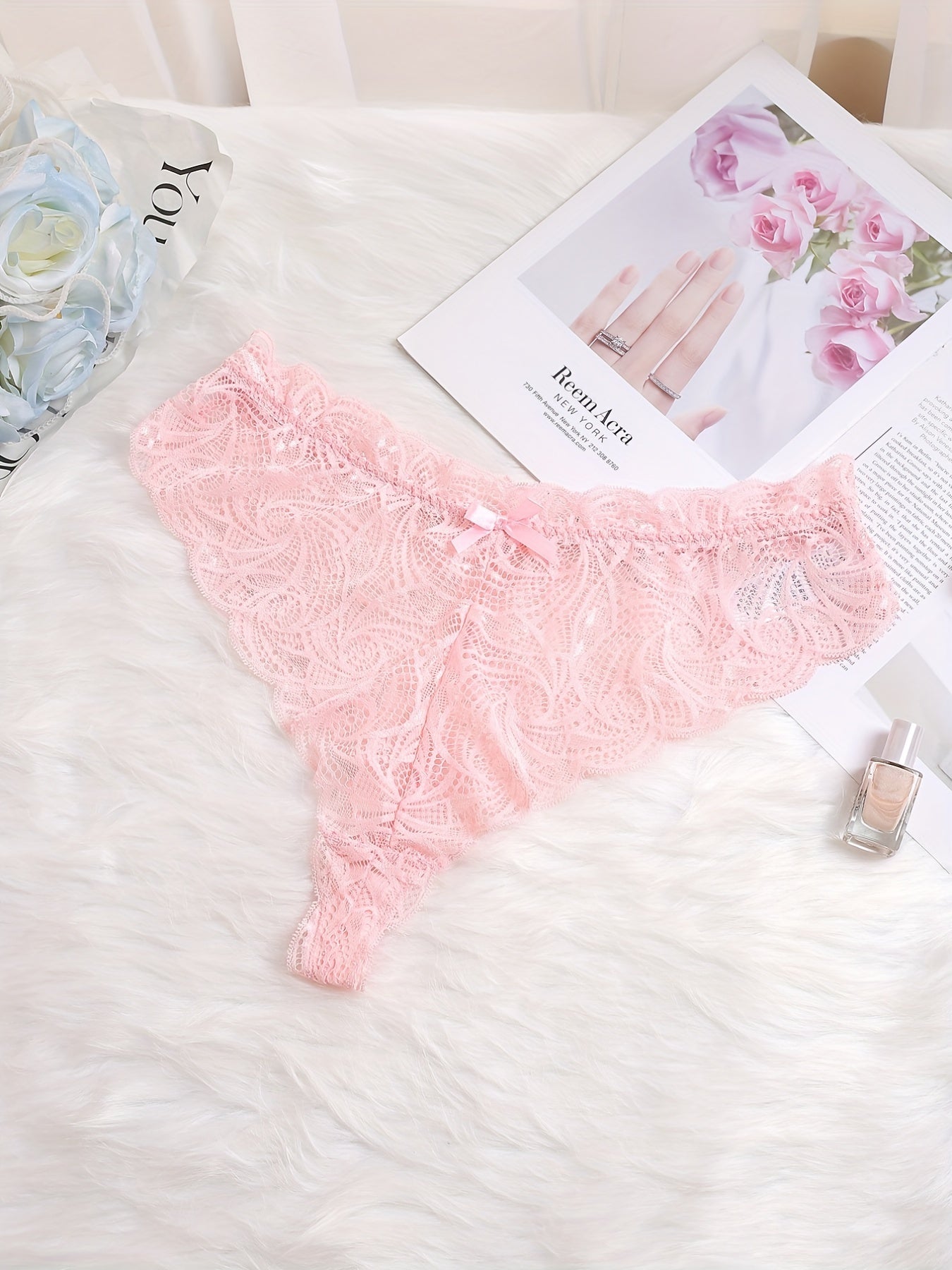 3 Pack Plus Size Sexy Panties Set Lace Bow Detail See Through Underwear