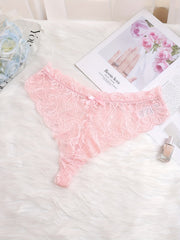 3 Pack Plus Size Sexy Panties Set Lace Bow Detail See Through Underwear