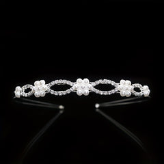 Rhinestone Faux Pearl Headband Queen Double Layer Crown Tiara Head Jewelry