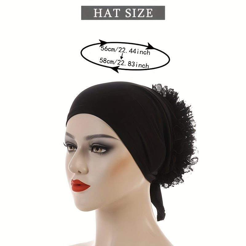 Lace Flower Turban Cap Lace Up Head Wrap Hijab Bonnet Chemo Hats