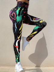 Graffiti Print High Rise Leggings