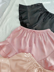 Ruffle Satin Sleep Shorts Women's Loungewear