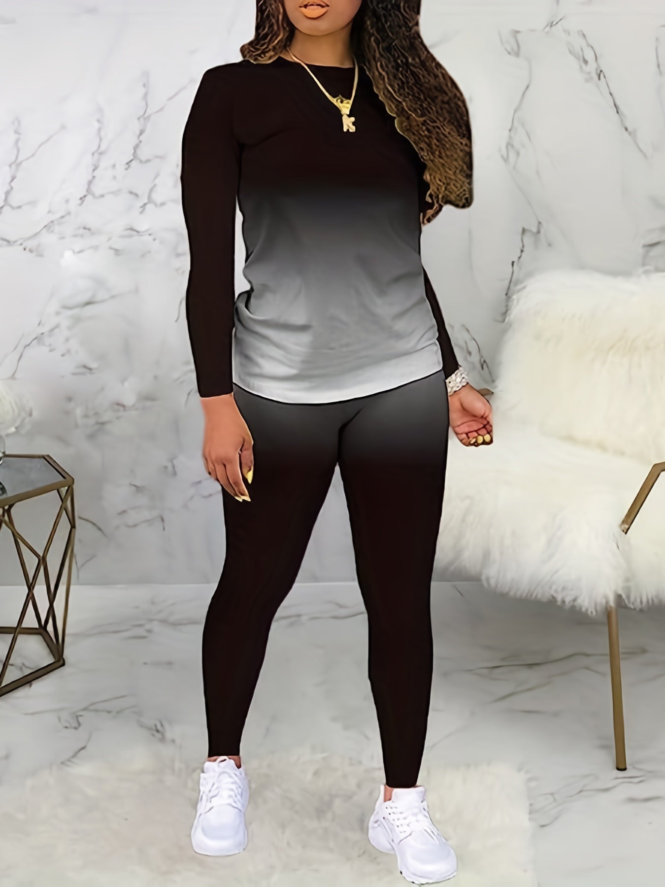 Women's Plus Ombre Print Top & Pants Set