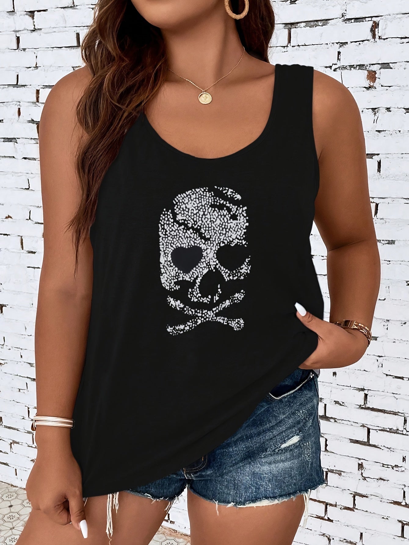 Gothic Skull Print Round Neck Tank Top
