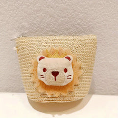 Straw Woven Diagonal Bag Lion Doll Mini Coin Purse