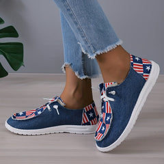 Women's Star & Striped Denim Shoes Lace-Up Lightweight Outdoor Walking Shoes