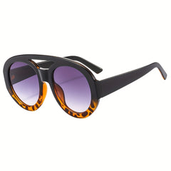 Men's Round Sun Glasses Double Beam Large Frame Sunglasses
