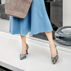 Floral Print Stiletto Heels Pointed Toe Slip-On Shoes