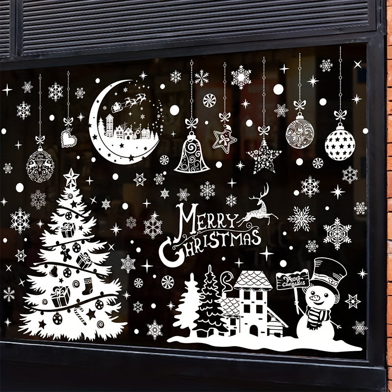 9pcs Christmas Tree Window Stickers Static Snowflake Wall Stickers