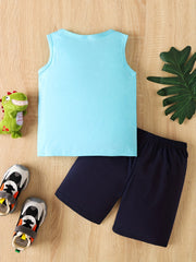 Boys Dino Driving Car Tank Top & Shorts Set