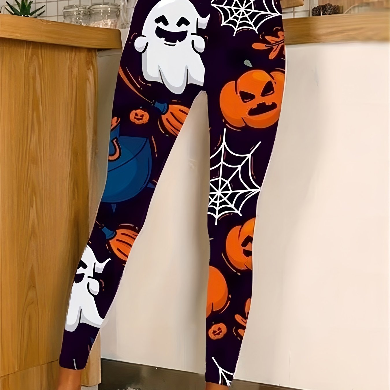 Spider Pumpkin Print Yoga Leggings High Waist Workout Pants