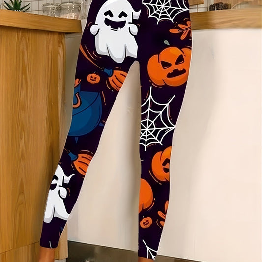 Spider Pumpkin Print Yoga Leggings High Waist Workout Pants