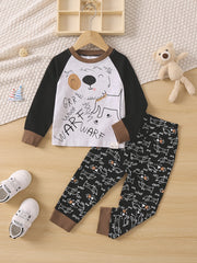 Boys Lounge Wear Homewear Puppy Pattern Long Sleeve Top & Pants Set