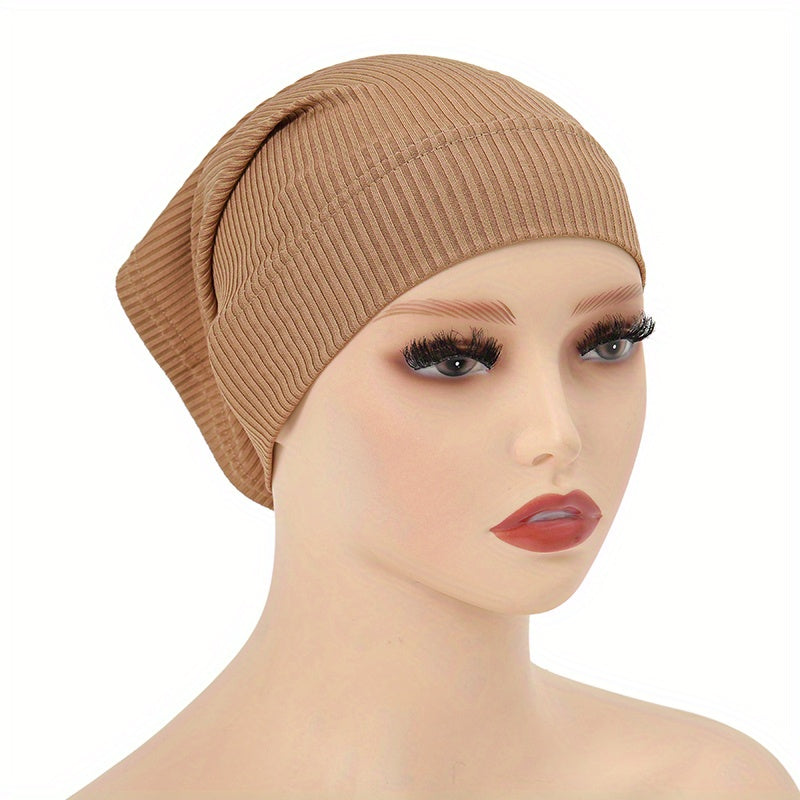 Striped Inner Cap Scarf Solid Underscarf Turban Cap Casual Hijab