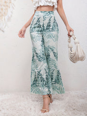 Leaves Print Wide Leg Pants High Waist Casual Every Pants