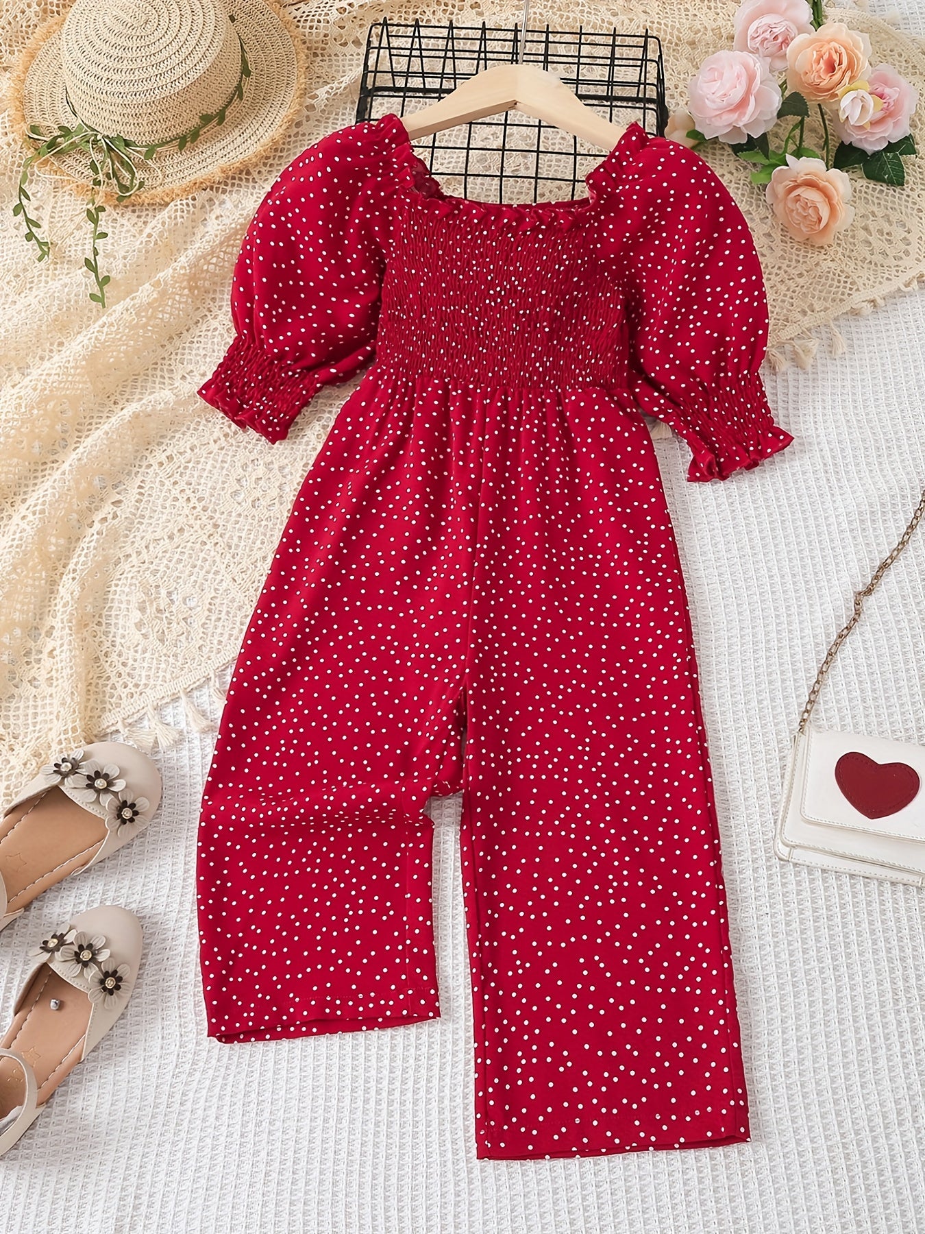 Toddler Girls Polka Dot Graphic Rompers Wide Leg Jumpsuits