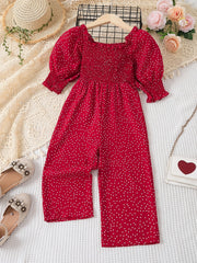 Toddler Girls Polka Dot Graphic Rompers Wide Leg Jumpsuits