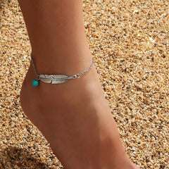 Leaf Shape Ankle Bracelet Stone Pendant Chain for Summer Beach Jewelry