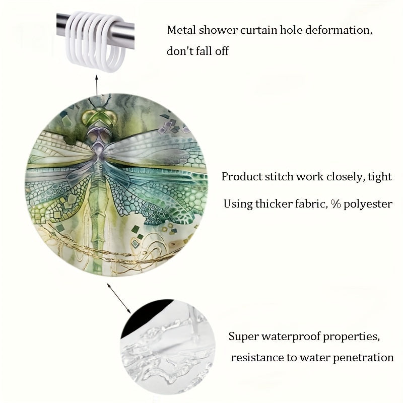 Dragonfly Shower Curtain with Hooks - Waterproof Polyester Bathroom Decor
