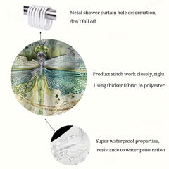 Dragonfly Shower Curtain with Hooks - Waterproof Polyester Bathroom Decor