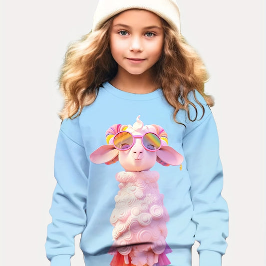 Ice Cream Goat Print Long Sleeve Sweatshirt For Girls