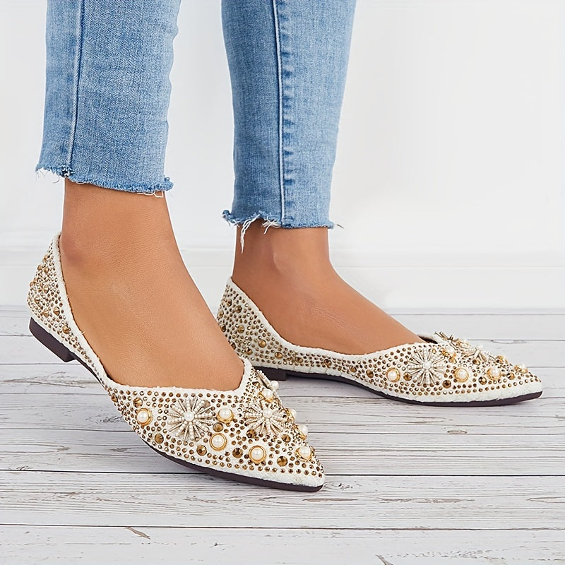 Women's Studded Ballet Flats Pointed Toe Shoes
