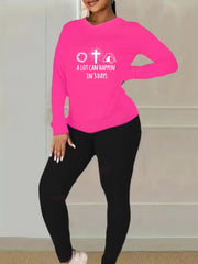 Women's Graphic Print V Neck Top & Leggings Set