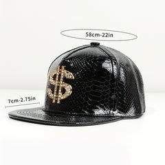 PU Leather Snapback Hat Rhinestone Patch Baseball Cap Unisex