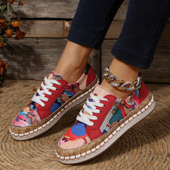 Colorblock Print Low Top Skate Shoes Lace Up Walking Sneakers