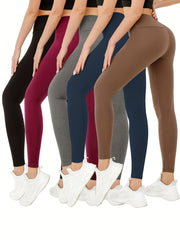 5pcs Solid Yoga Leggings Running Workout Sports Tight Pants Women's Activewear