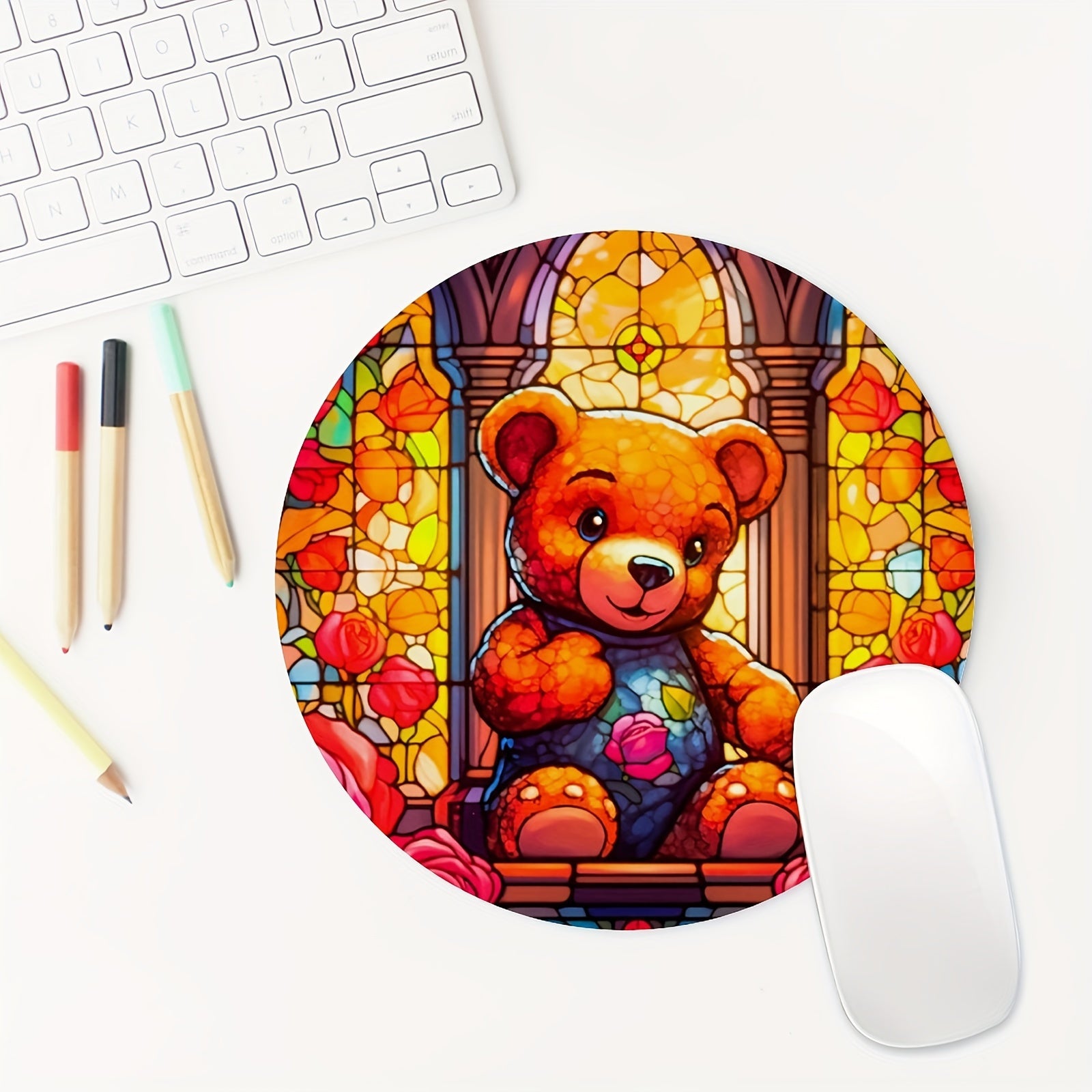 Bear Round Mouse Mat Mouse Pad 7.87 x 7.87 x 0.1inch