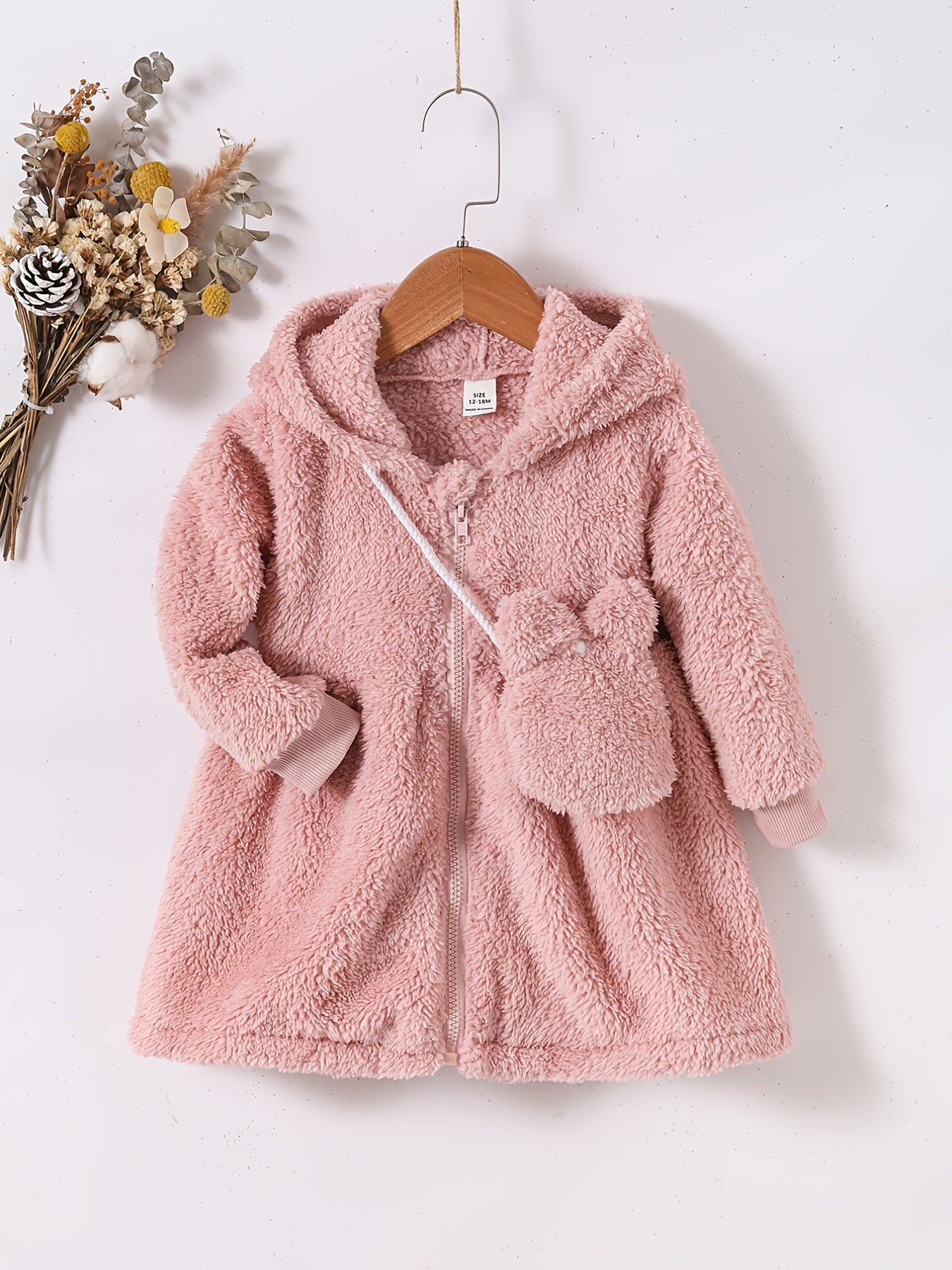 Toddler Baby Girls Furry Hooded Dress & Bag 2pcs Set