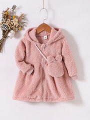 Toddler Baby Girls Furry Hooded Dress & Bag 2pcs Set