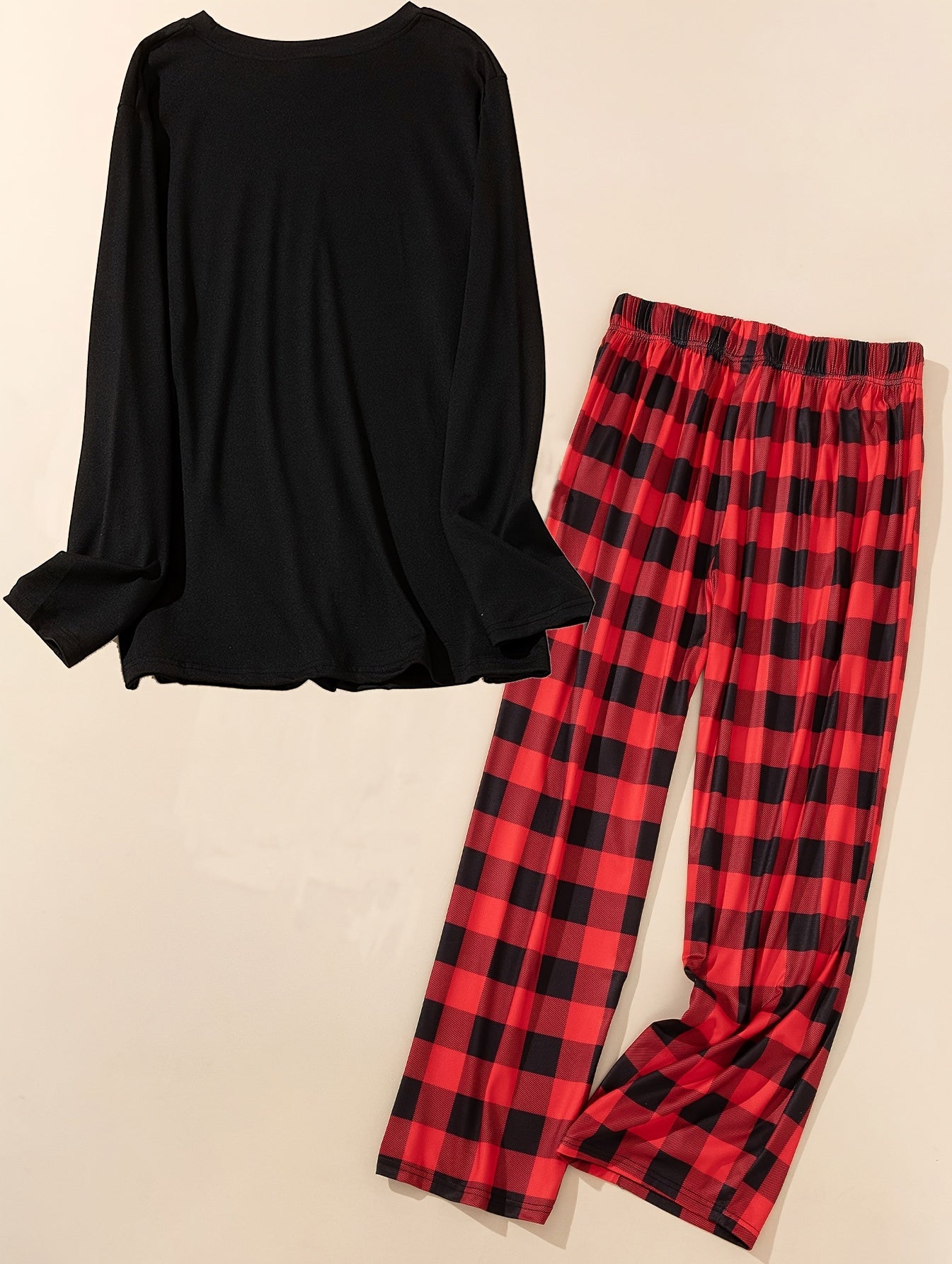 Teddy Bear Print Tee & Plaid Pants Pajama Set