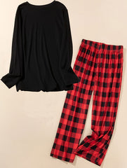 Teddy Bear Print Tee & Plaid Pants Pajama Set