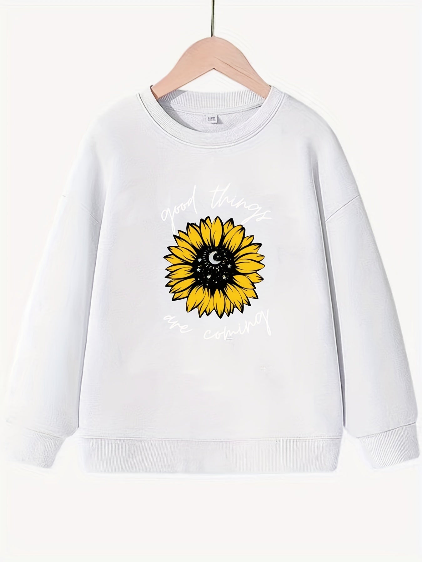 Sunflower Pattern Sweatshirt for Girls Long Sleeve Top Kids Clothing