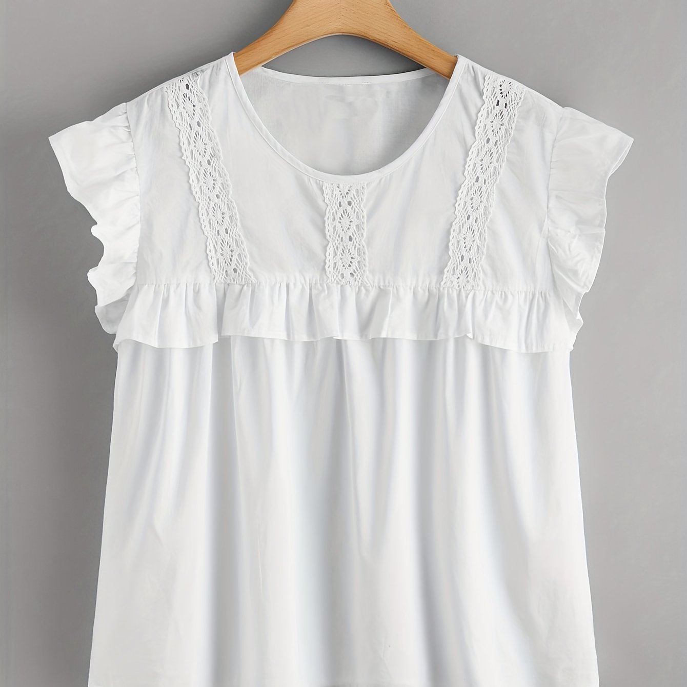 Lace Trim Cap Sleeve Blouse