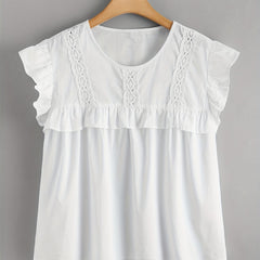 Lace Trim Cap Sleeve Blouse