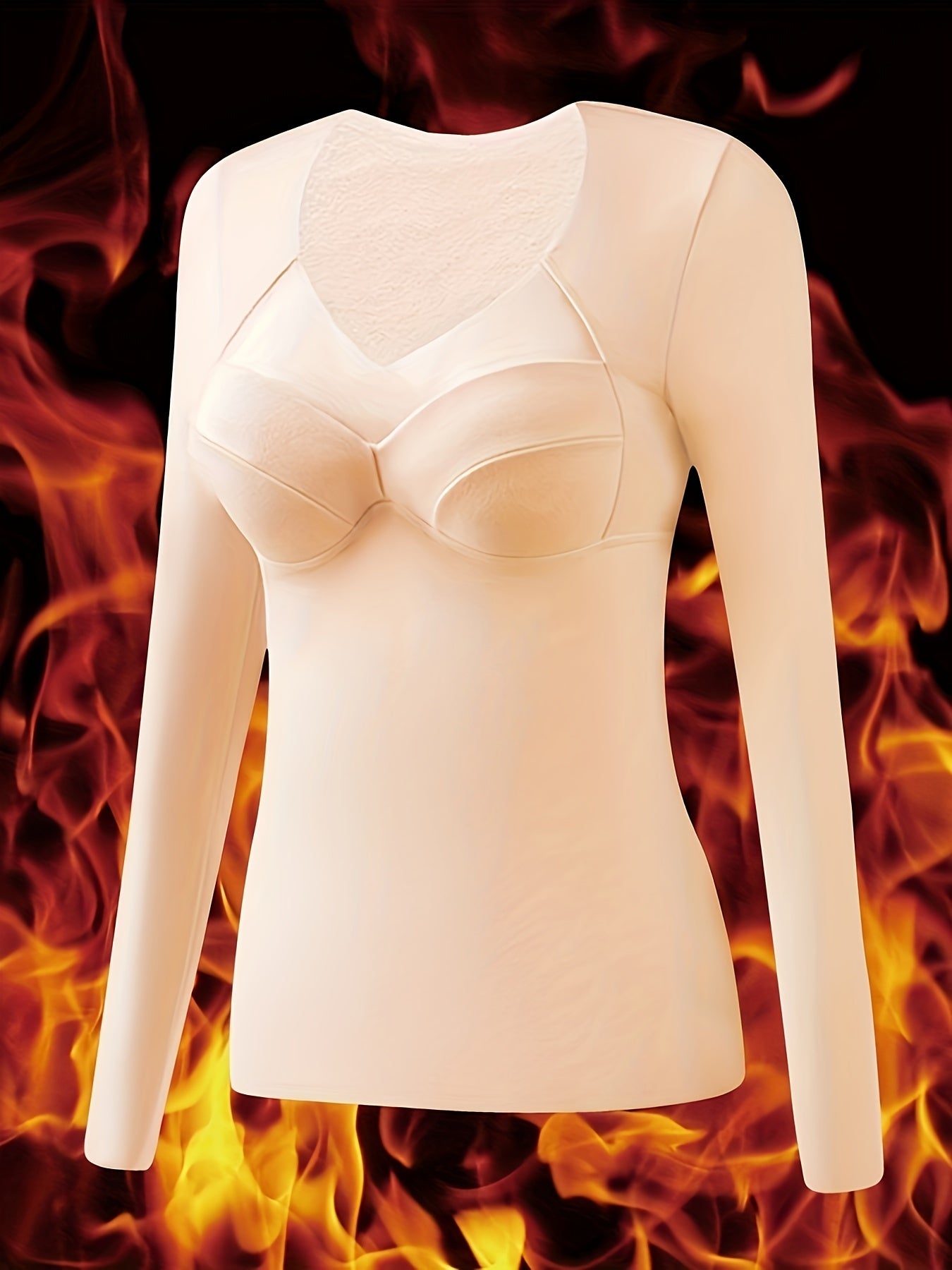 2pcs Contrast Mesh Thermal Tops V Neck Top Women's Lingerie