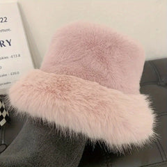 Women's Winter Faux Fur Bucket Hat - Windproof & Warm