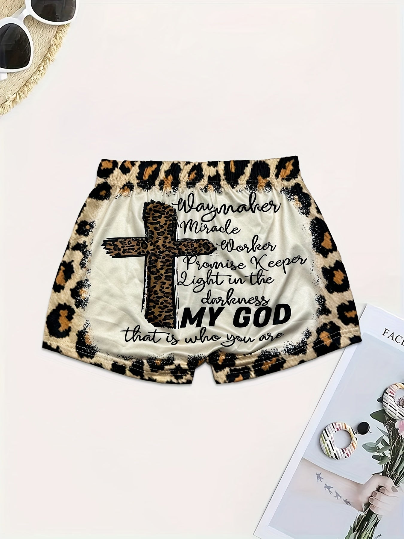 Letter & Leopard Print Skinny Shorts for Women