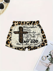 Letter & Leopard Print Skinny Shorts for Women