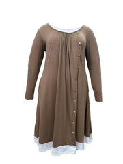 Colorblock Button Decor Long Sleeve Dress