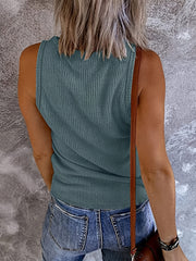 Ribbed Button Tank Top Casual Sleeveless V Neck Tank Top