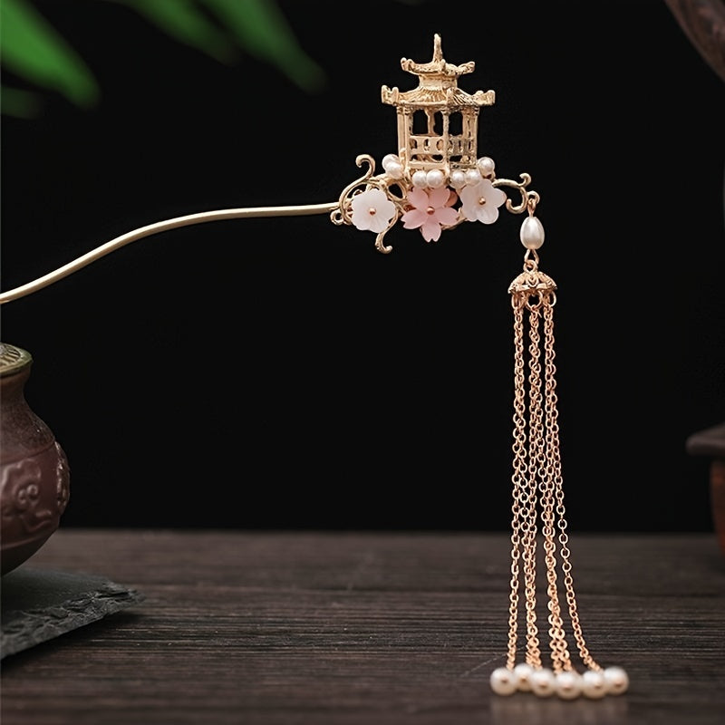 Hanfu Dress Hairpins Clips Faux Pearl Tassel Hair Pin Headpieces