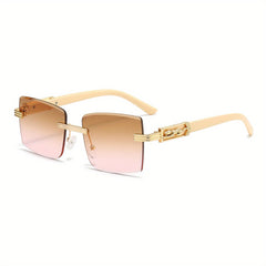 Men's Frameless Rectangular Sunglasses Retro PC Glasses