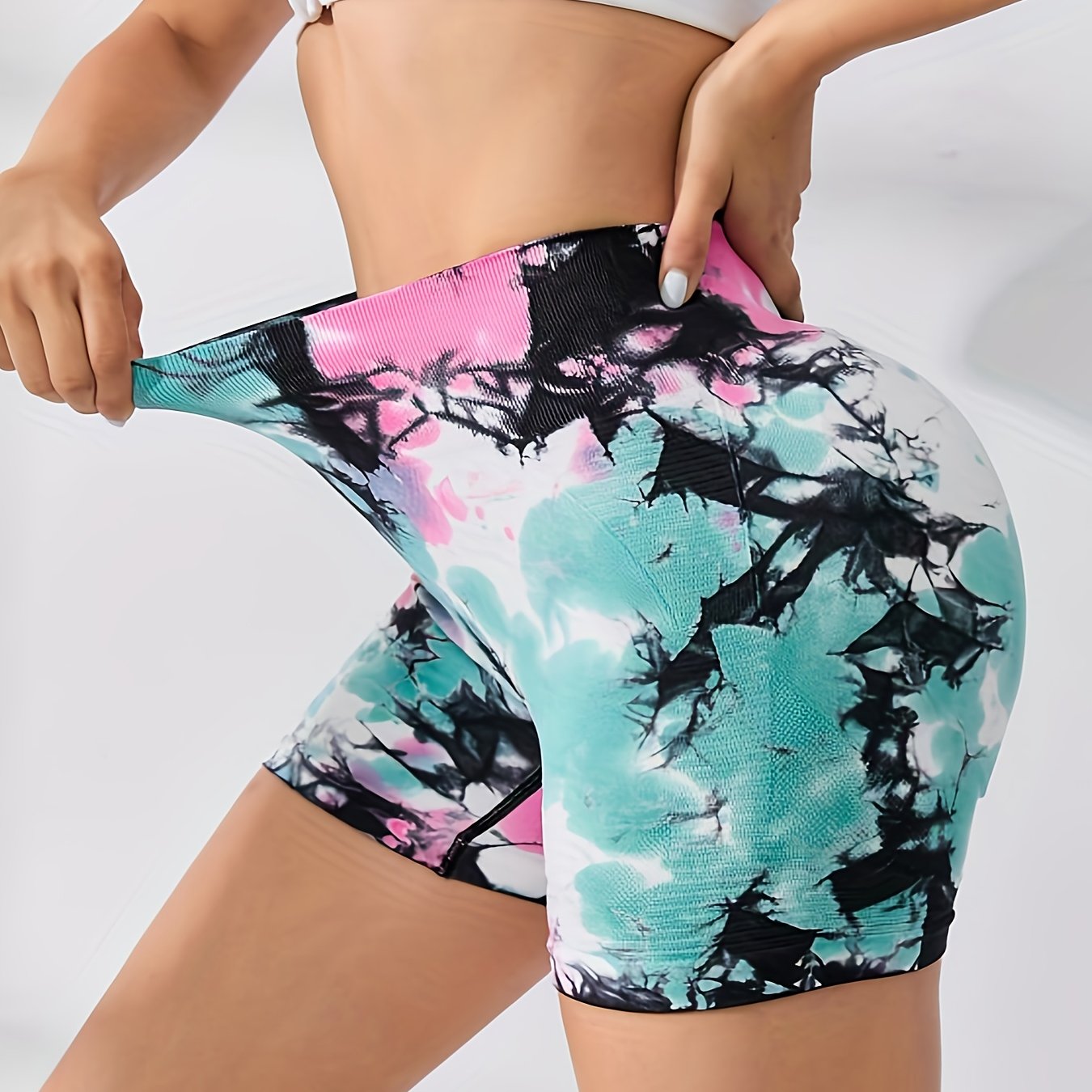 High Waist Tie Dye Yoga Shorts Butt Lifting Biker Shorts