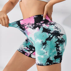 High Waist Tie Dye Yoga Shorts Butt Lifting Biker Shorts