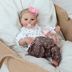 Handcrafted Meadow Anime Doll 45 Reborn Baby Doll in Heart Print Outfit